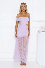 Ember Nights One Shoulder Lace Maxi Dress Lilac