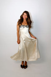 Irene Lace Detail Satin Midi Dress - Champagne / Black