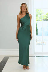 Electric Eve Nights Satin One Shoulder Maxi Dress Teal