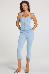 Denim Capri Jumpsuit in Light Denim