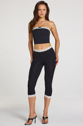 Modal Lace-Trim Mid-Rise Capri Leggings in Black