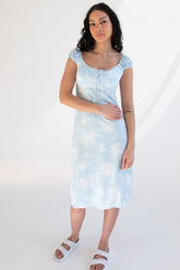 Puff Sleeve Lace Trim Floral Maxi Dress