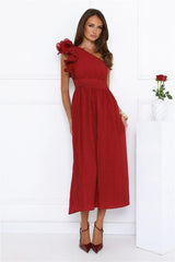 Find Out One Shoulder Midi Dress Wine