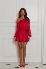 Cheeky Vibe Off Shoulder Mini Dress Red