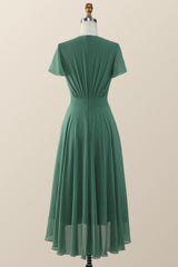 Knot Front Green Chiffon Long Bridesmaid Dress