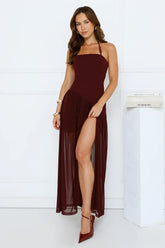 Champagne Evenings Halter Maxi Dress Burgundy