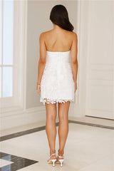 Cosmic Glow Embroidered Strapless Mini Dress White