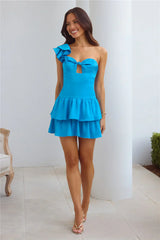 Dazzle Me One Shoulder Satin Mini Dress Blue