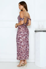 Celeste Glow Off Shoulder Maxi Dress Plum