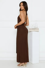 Daily Investment Halter Maxi Dress Brown