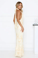Daydream Kiss Halter Mesh Maxi Dress Yellow
