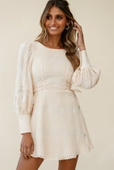 Harley Long Cuffed Sleeve Corset Detail Dress Beige