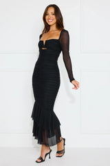 Dreamy Collection Mesh Long Sleeve Maxi Dress Black