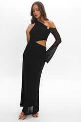 Prima One Shoulder Cut-Out Maxi Dress Black