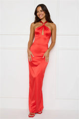 Diamond Elegance Satin Maxi Dress Red