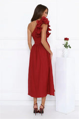 Find Out One Shoulder Midi Dress Wine