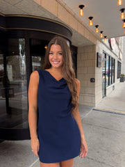 Francie Cowlneck Mini Dress - Navy