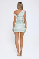 Flashy Queen Off Shoulder Sequin Mini Dress Green
