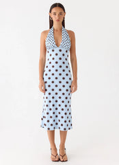Awuku Midi Dress - Blue Mocha Dot