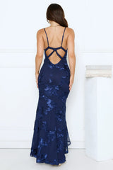 Evening Bloom Mesh Maxi Dress Navy
