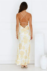 Floral Dreaming Satin Maxi Dress Yellow