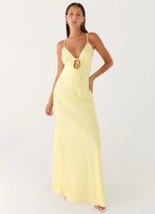 Flora Satin Maxi Dress - Lemon
