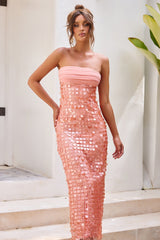 Soleil Mirage Sequin Maxi Dress - Peach
