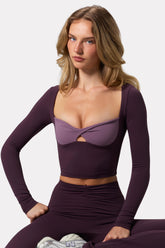 Soft Active Twist-Front Crop Top in Plum