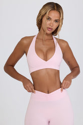 Brushed Jersey V-Neck Sports Bra in Bloom
