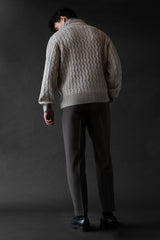 CABLE KNIT ZIP-UP CARDIGAN