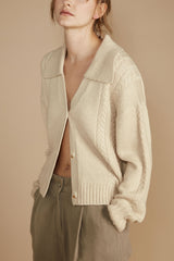 CABLE KNIT BUTTON UP CARDIGAN