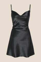 Cowl Neck White Back Tie A-line Short Dress