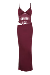 Burgundy Sheer Cutout Fitted Dress