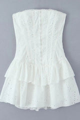 Black Strapless Lace Ruffle Short Dress