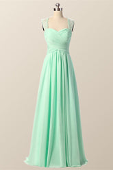 Mint Green Pleated Chiffon Long Bridesmaid Dress