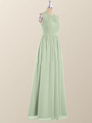 Jewel Neck Sage Green Chiffon Long Bridesmaid Dress