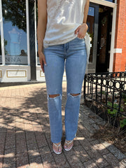 Elara High Rise Distressed Slim Wide Leg Jeans