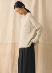 Linen Cotton Fine Knit Sweater | Parchment