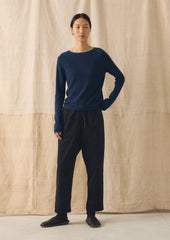 Stripe Wool Cashmere Neat Sweater | Denim Blue/Blue