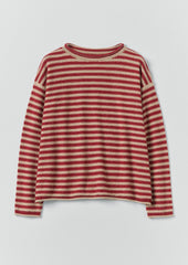 Stripe Lofty Alpaca Wool Sweater | Oatmeal/Red