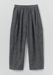 Linen Cotton Patch Pocket Trousers | Navy/Ecru
