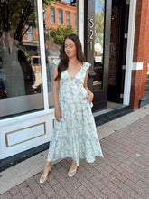 Lora Floral Pleated Midi Dress- Blue