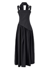 Green Ruched Waist Maxi Dress with Scarf