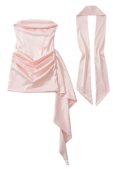 Cowl Pink Satin Ruched Tight Short Dress