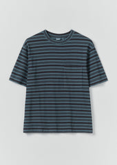 Overdyed Stripe Organic Cotton Tee | Blue Graphite/Mazarine Blue