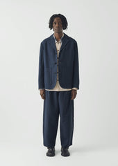 Running Stitch Cotton Linen Blazer | Navy/Fawn