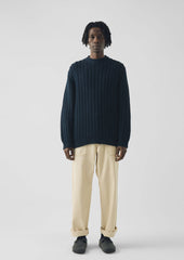 Racked Wool Cotton Sweater | Darkest Navy
