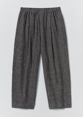 Pleated Linen Cotton Twill Trousers | Navy/Ecru