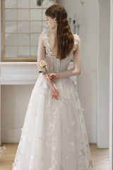 3D Flowers White Corset A-line Long Dress