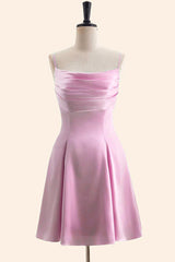 Light Blue Satin Short Dress with Back Bow